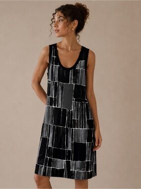 Banana Republic Black & Gray Geometric Midi Sleeveless Sheath Dress Size Small